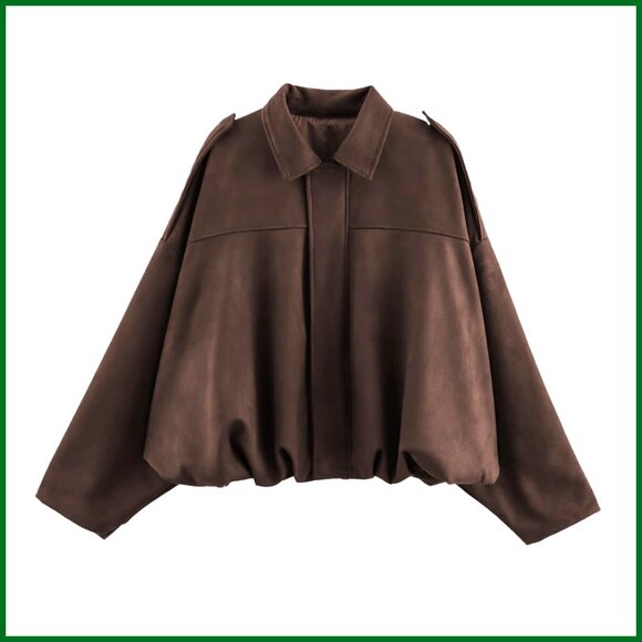 Jackets & Blazers - Faux Suede Bomber Jacket Lightweight Batwing Sleeve Oversized Coat